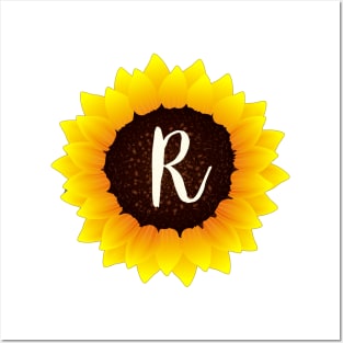 Floral Monogram R Bright Yellow Sunflower Posters and Art
